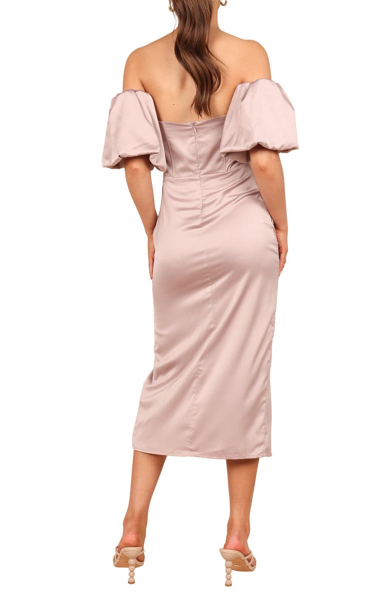 Petal & Pup Dahlia Puff Sleeve Off the Shoulder Satin Midi Dress, Alternate, color, 