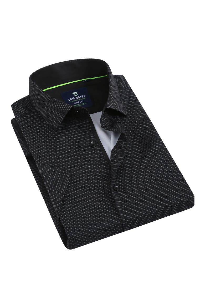 Slim Fit Performance Short Sleeve Button-Up Shirt, Alternate, color, BLACK