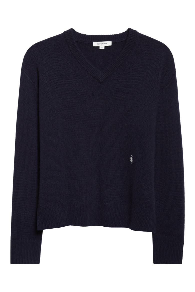 SRC Monogram Cashmere & Wool V-Neck Sweater, Alternate, color, DARK NAVY