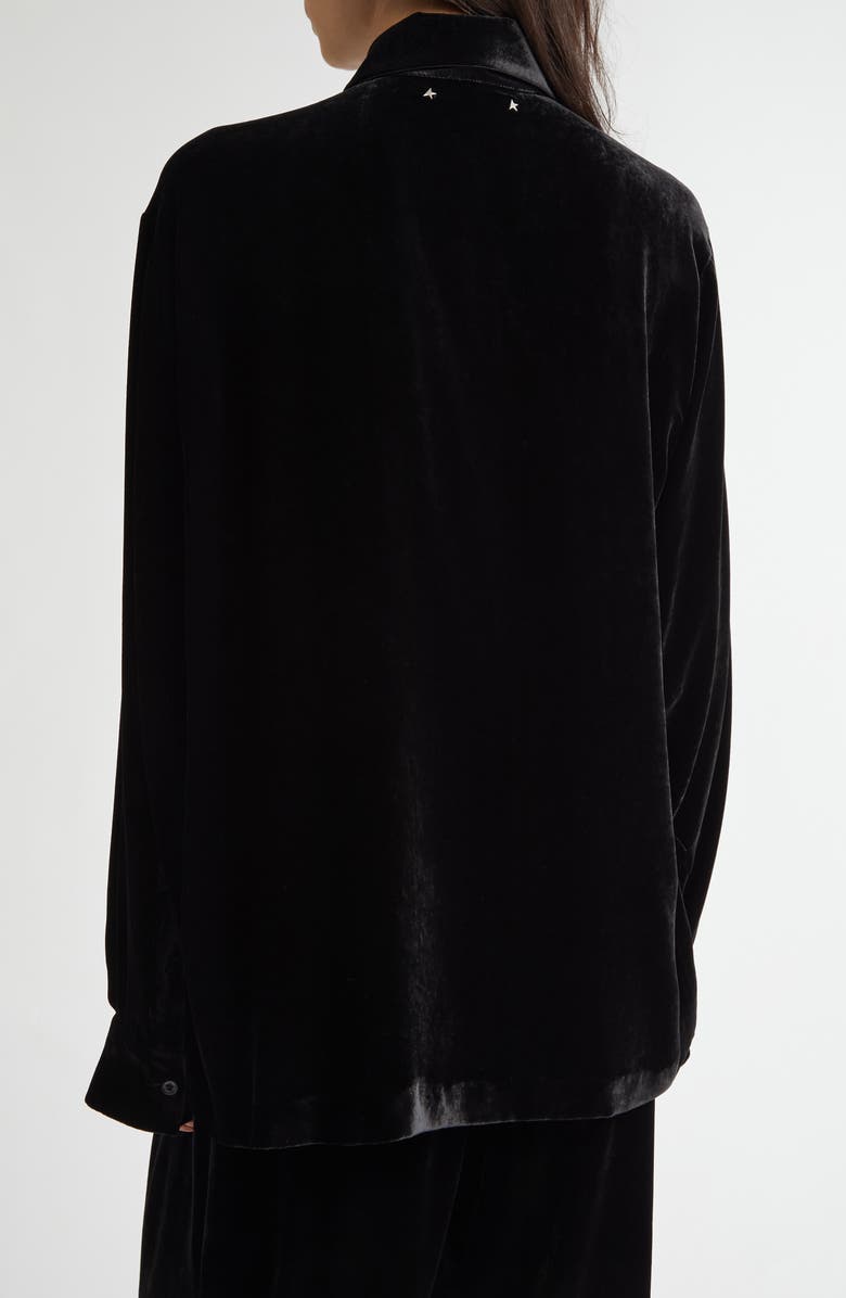 Golden Goose Journey Collection Boxy Washed Velvet Button-Up Shirt, Alternate, color, Black