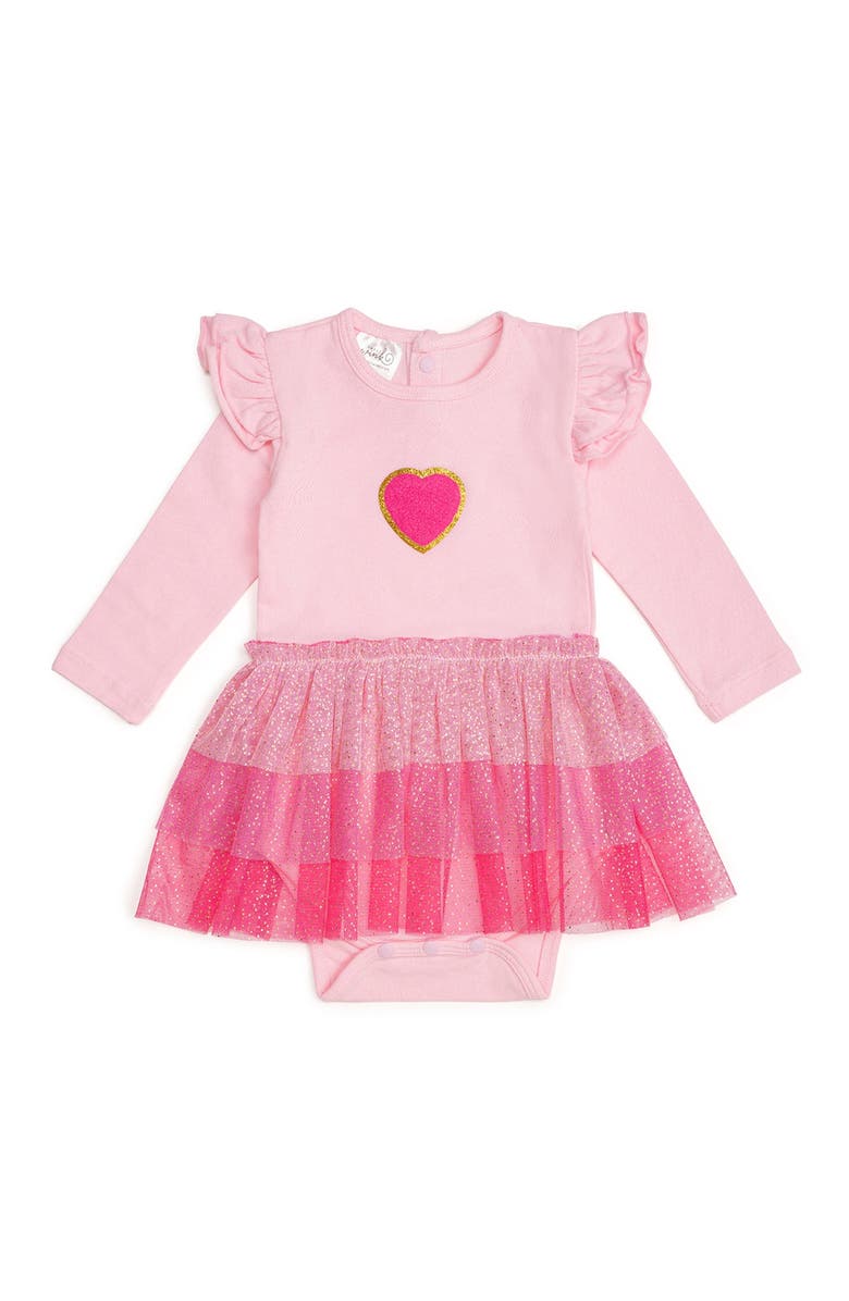 Sweet Wink Pink Petal Valentine's Day Long Sleeve Tutu Bodysuit, Main, color, 