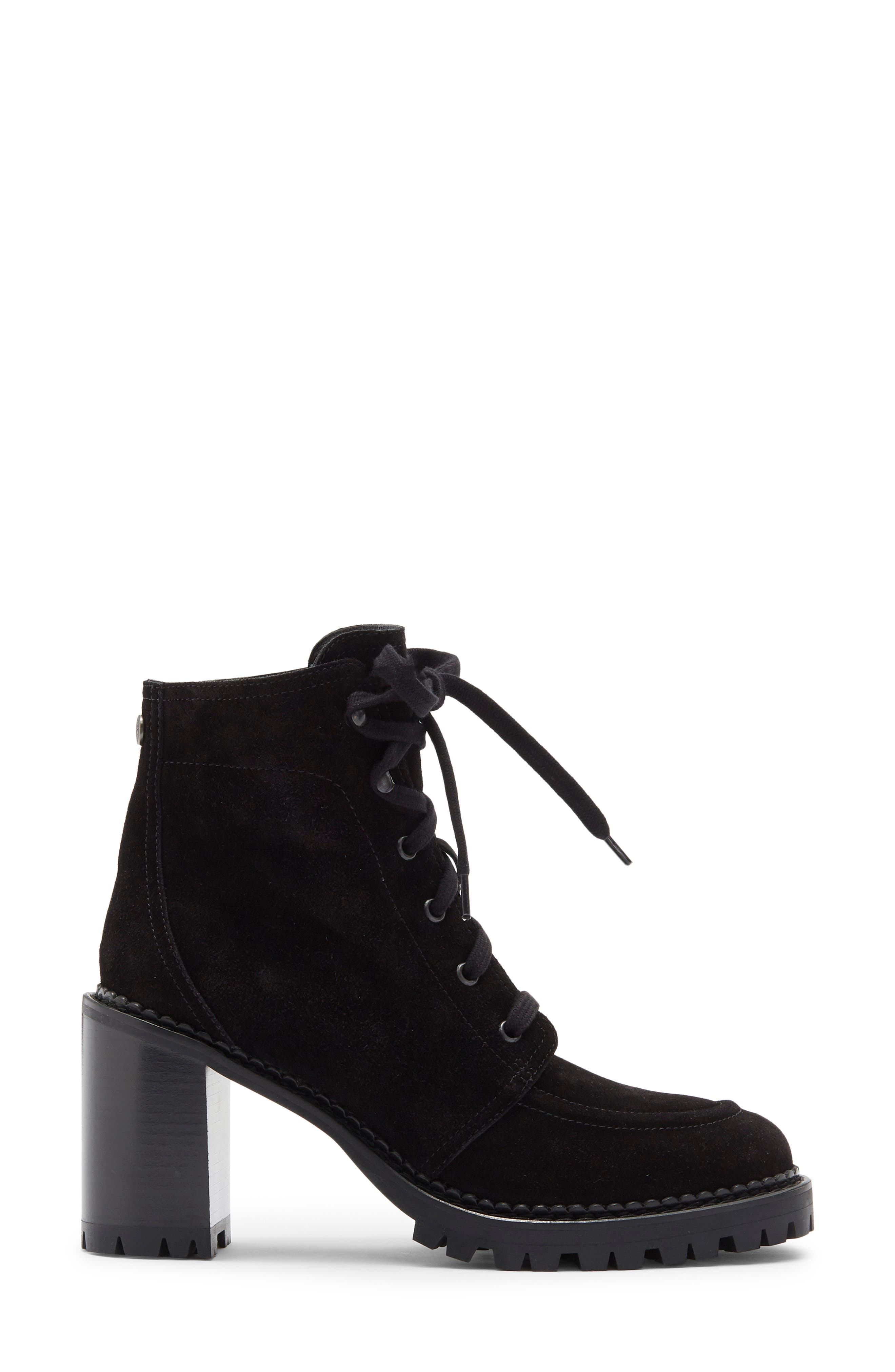 Longchamp Block Heel Lace Up Bootie, Alternate, color, Black