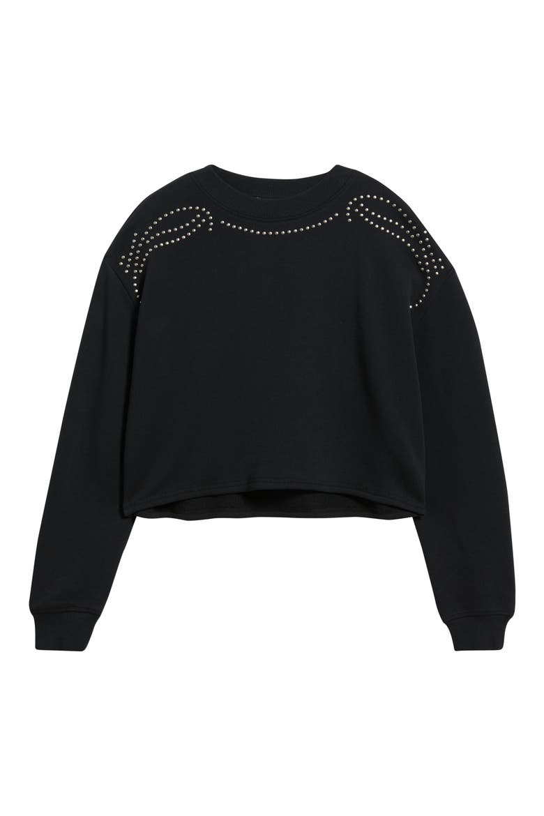 Studded Vintage Terry Crop Sweatshirt, Alternate, color, BLACK