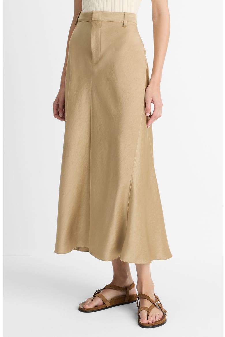 Satin A-Line Midi Skirt, Main, color, DUNE STONE