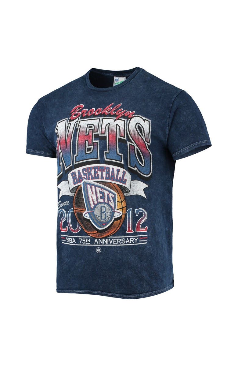 '47 Men's '47 Navy Brooklyn Nets 75th Anniversary City Edition Mineral Wash Vintage Tubular T-Shirt, Alternate, color, 