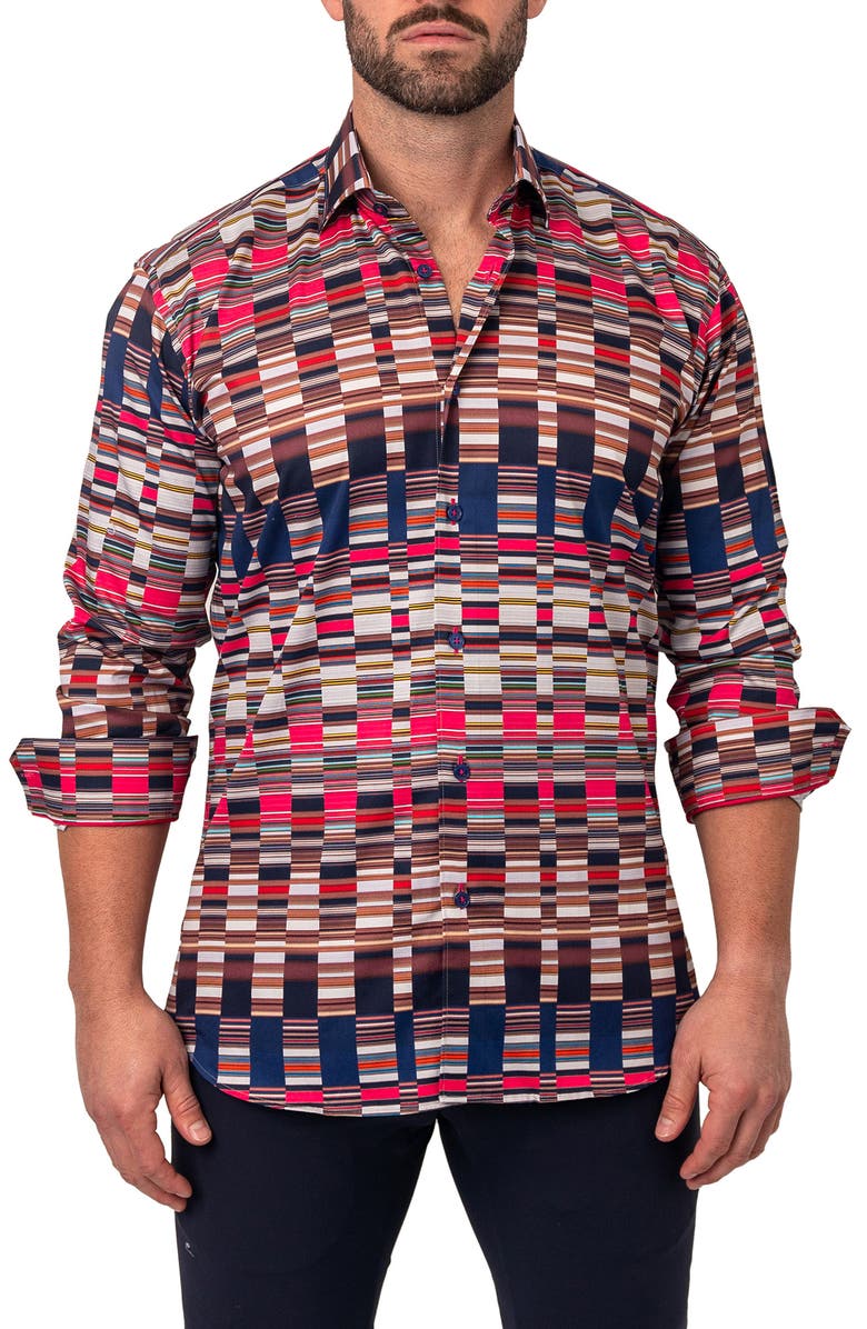 Maceoo Fibonacci Mirrors Cotton Button-Up Shirt, Alternate, color, Pink