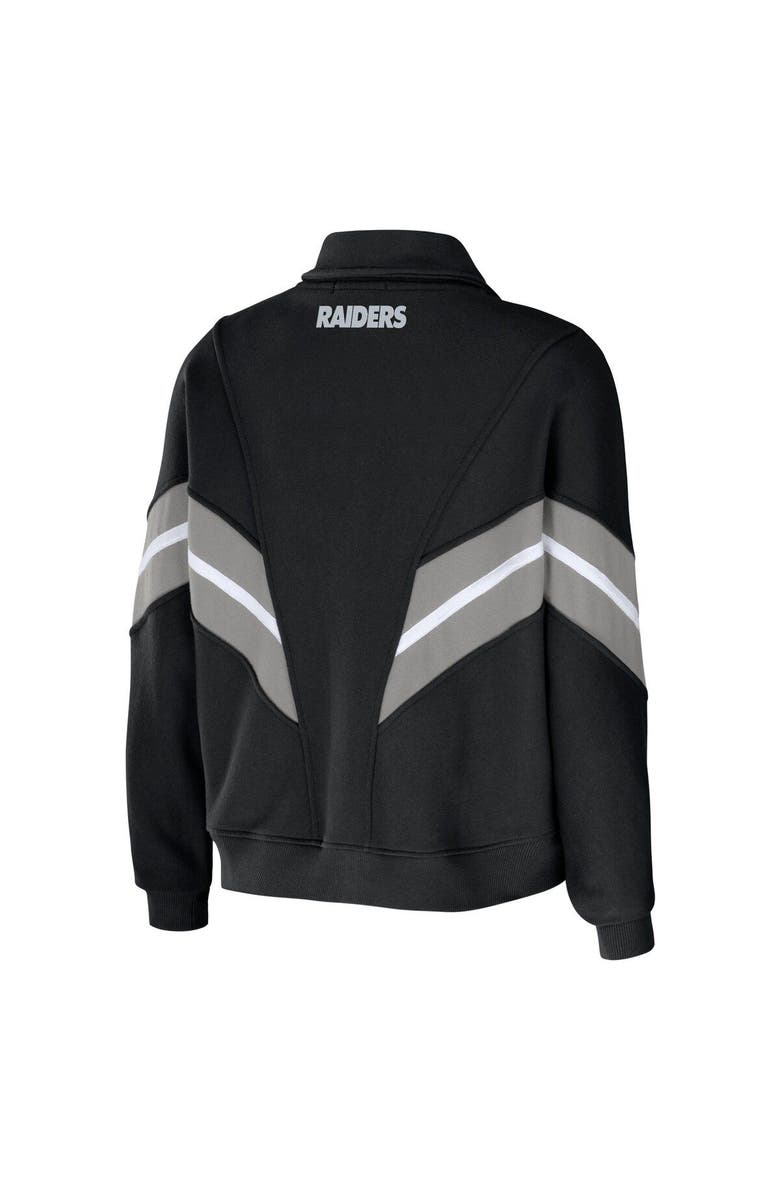 WEAR by Erin Andrews Women's WEAR by Erin Andrews Black Las Vegas Raiders Yarn Dye Stripe Full-Zip Jacket, Alternate, color,