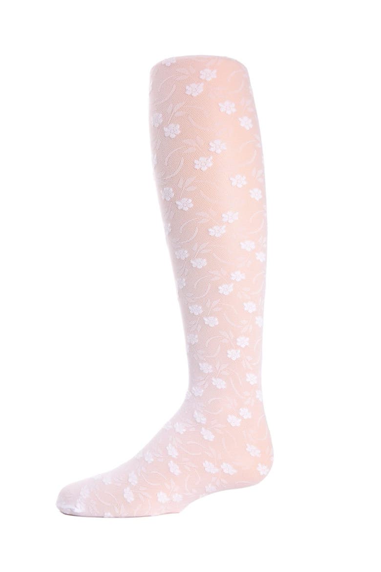 Infant Sweet Blossoms Sheer Raised Floral Print Tights, Main, color, White