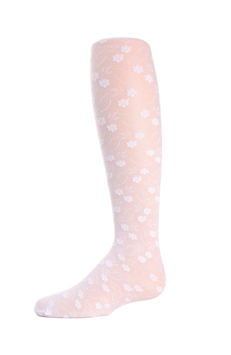 MeMoi Infant Sweet Blossoms Sheer Raised Floral Print Tights, Main, color, White
