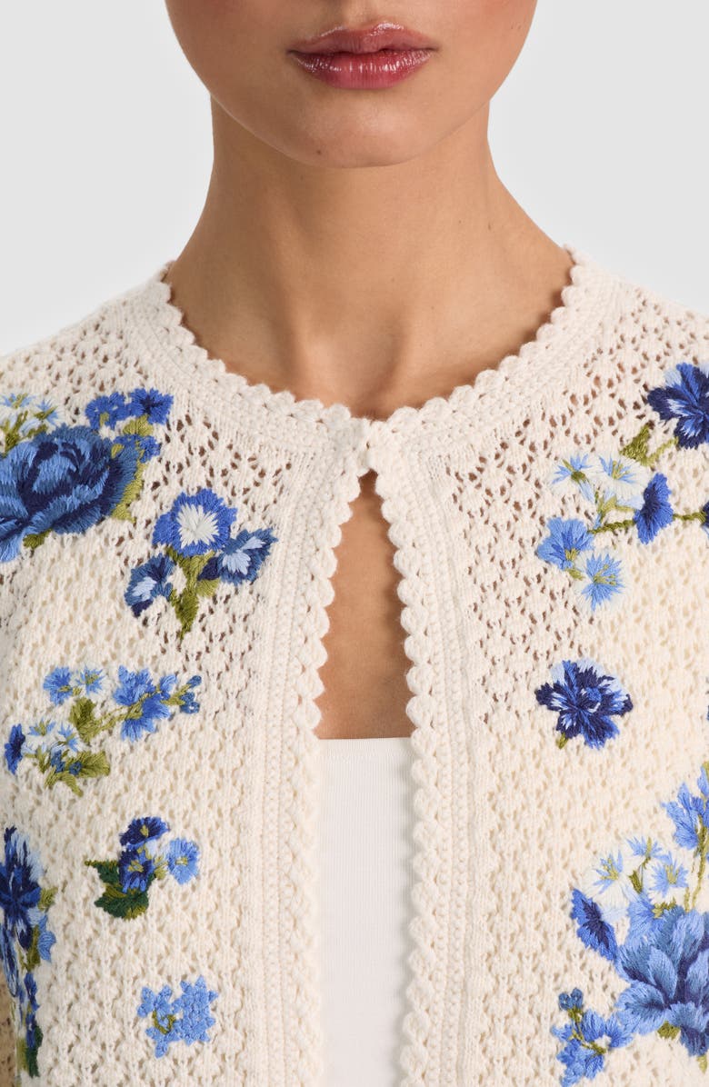 Alice + Olivia Anderson Floral Embroidered Cotton & Wool Cardigan, Alternate, color, Fleur De Paris