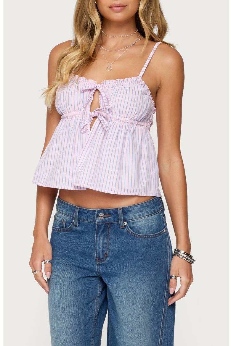 Avenley Stripe Tie Front Babydoll Camisole, Main, color, PINK