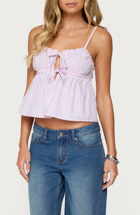 Avenley Stripe Tie Front Babydoll Camisole