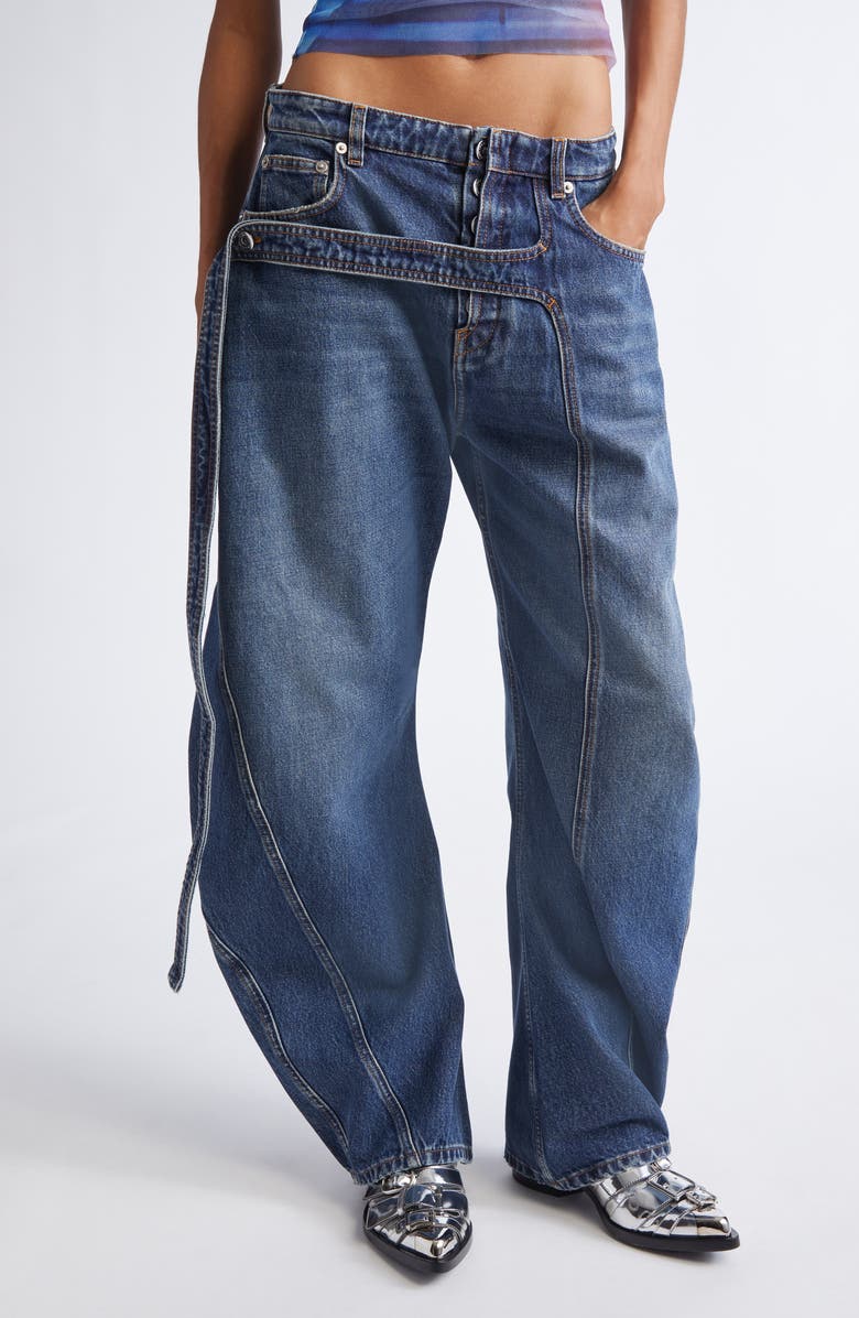 Jean Paul Gaultier Strap Detail Wide Leg Jeans, Main, color, Vintage Blue