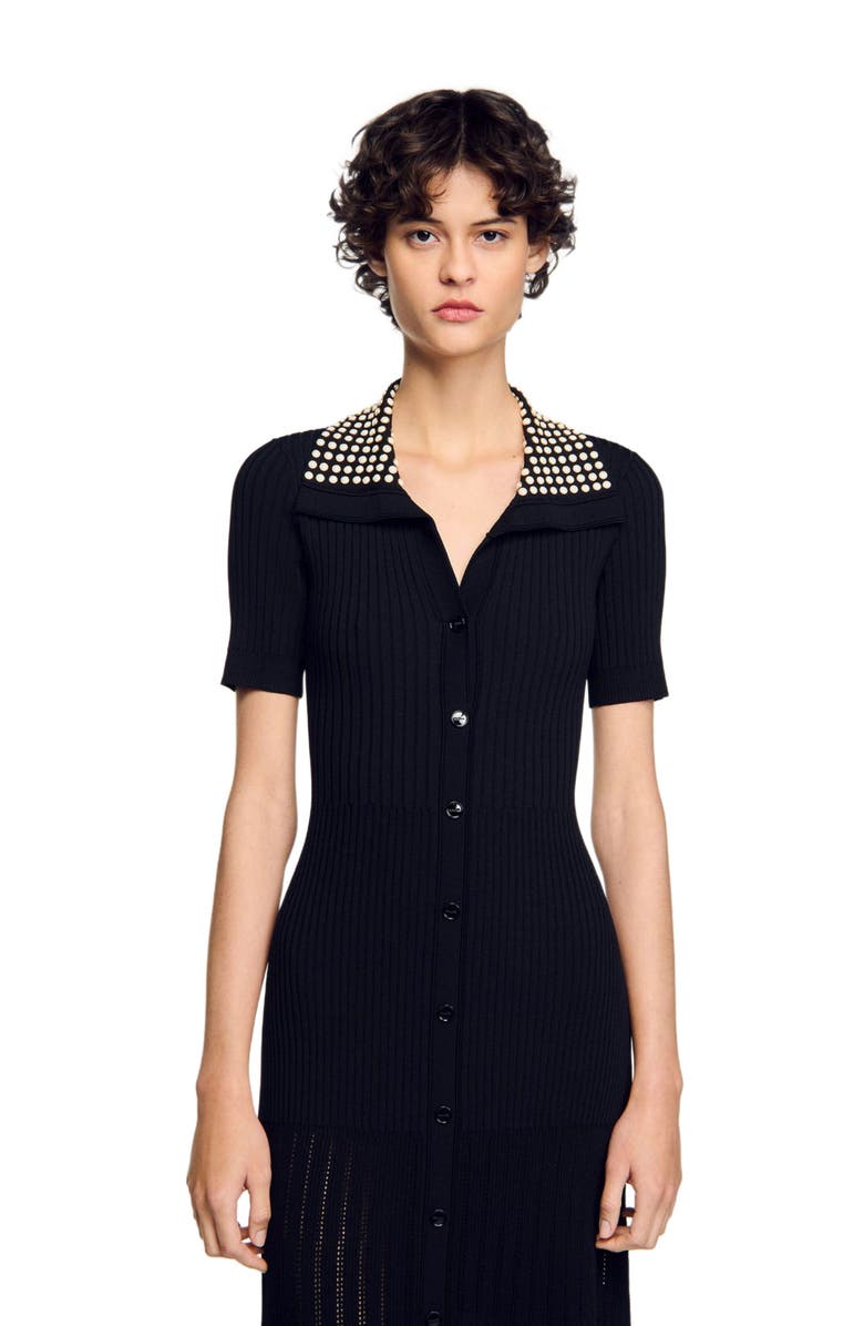 SANDRO Knit maxi dress with studs, Alternate, color, 