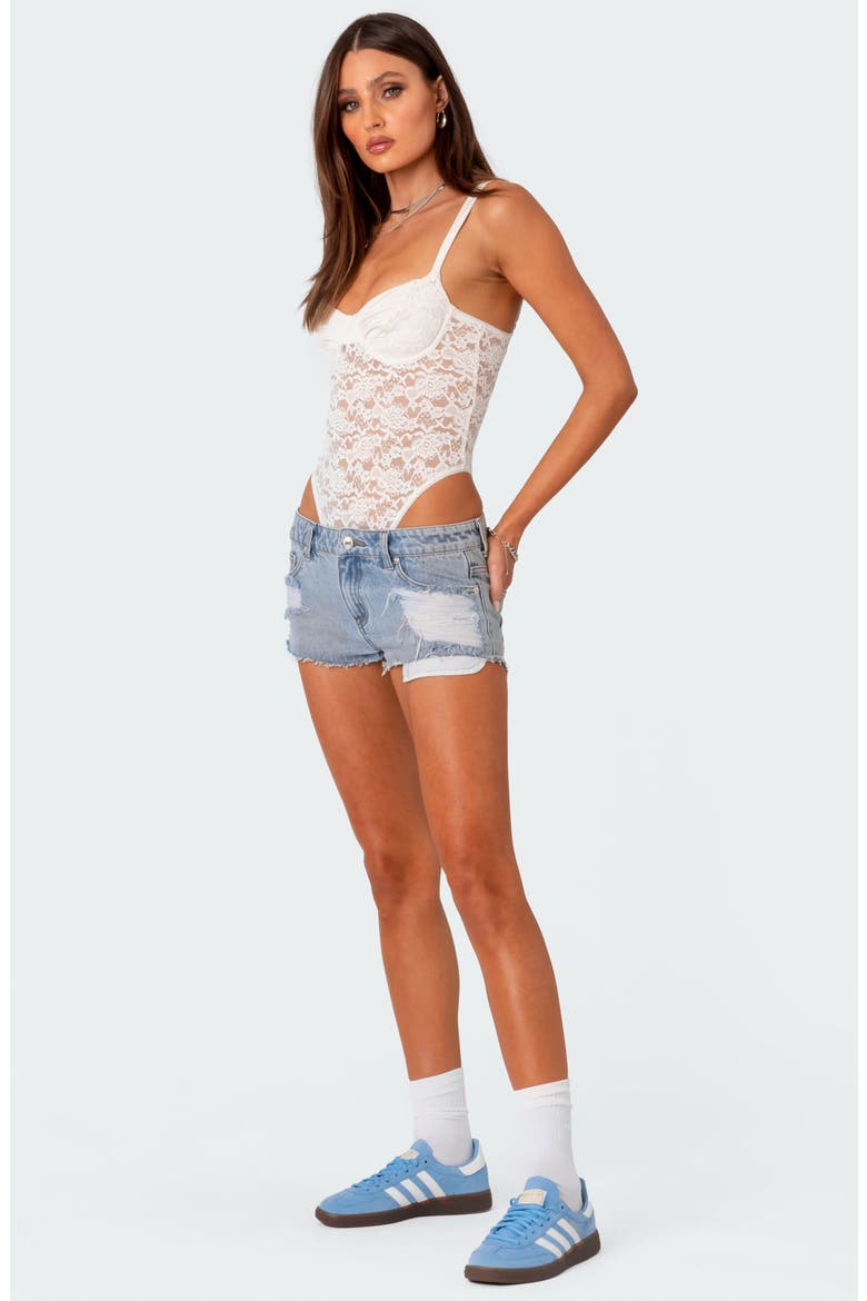 Lace & Satin Underwire Bodysuit, Alternate, color, WHITE