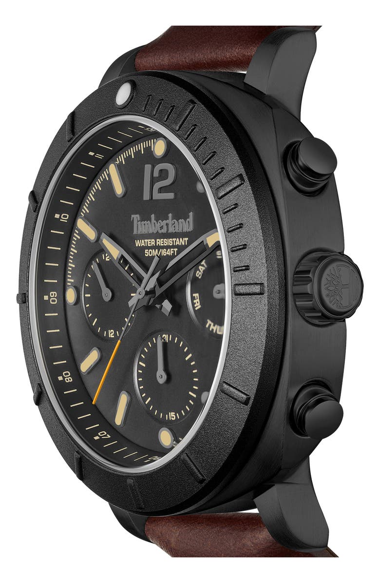 Timberland Pyperville Multifunction Leather Strap Watch, 45mm, Alternate, color, Dark Brown