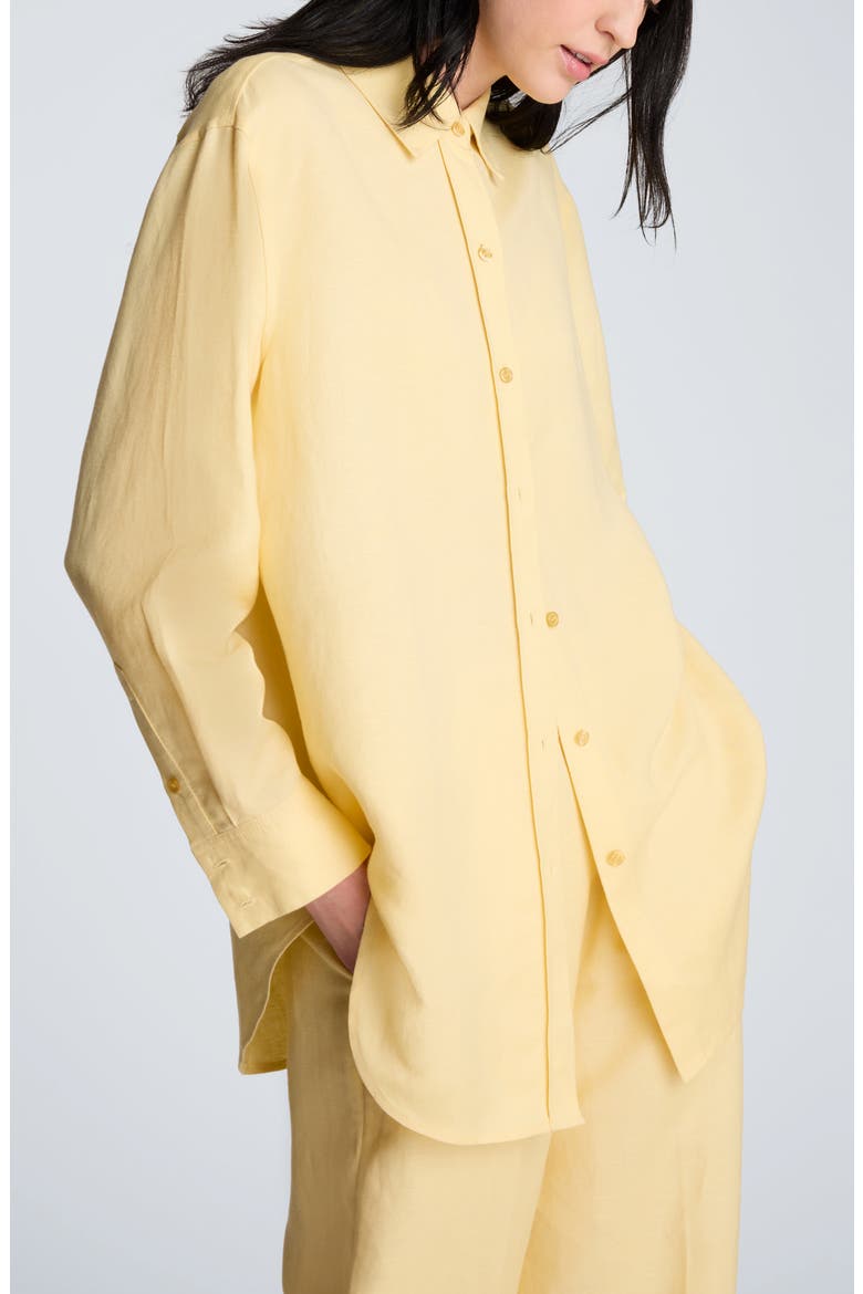 Long Linen Blend Button-Up Shirt, Alternate, color, PASTEL YELLOW