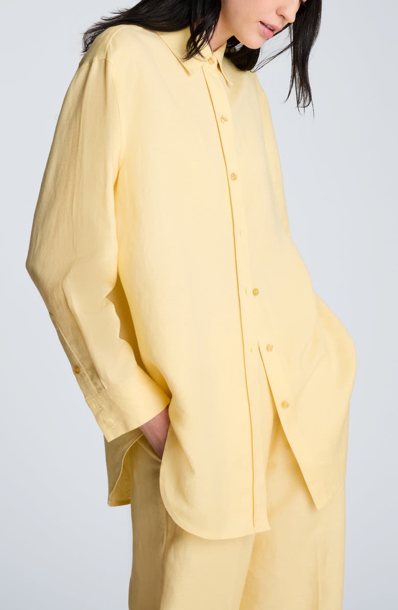 Kenneth Cole Long Linen Blend Button-Up Shirt, Alternate, color, Pastel Yellow