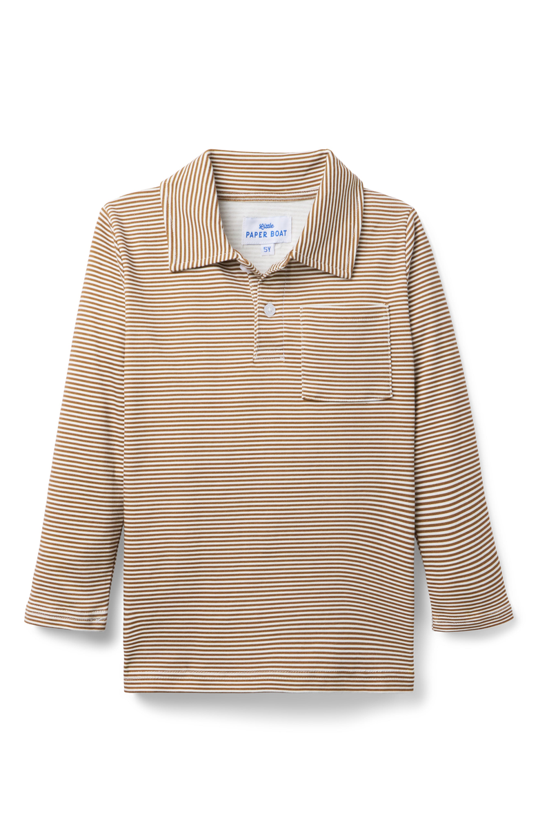 Little Paper Kids Reid Long Sleeve Polo, Main, color, Brown / White Stripe