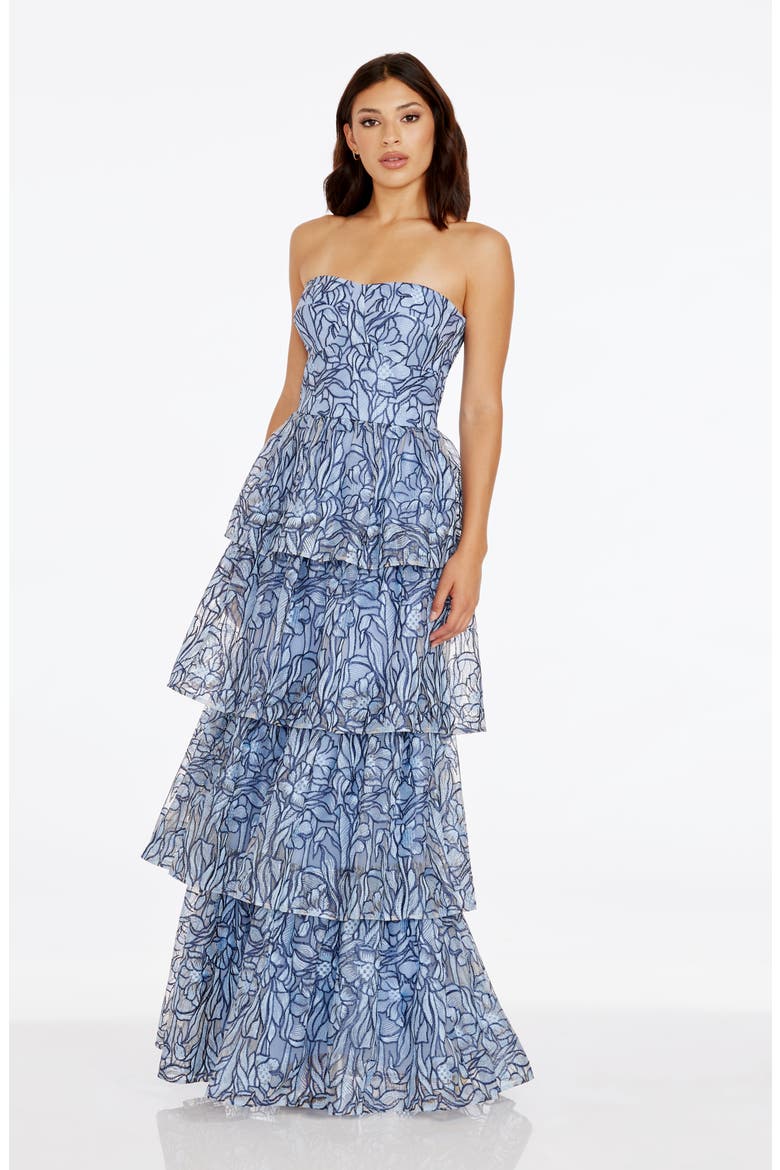 Aubriella Beaded Floral Strapless Tiered Gown, Alternate, color, MINERAL BLUE MULTI