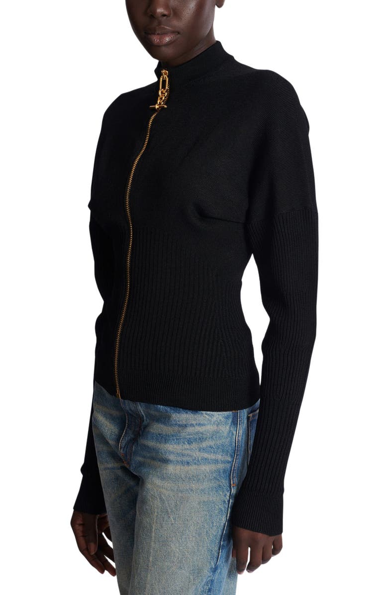 Balmain Zipped knit cardigan, Alternate, color, Black