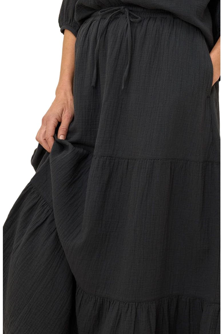 Organic Cotton Coastal Double Gauze Tiered Maxi Skirt, Main, color, Black