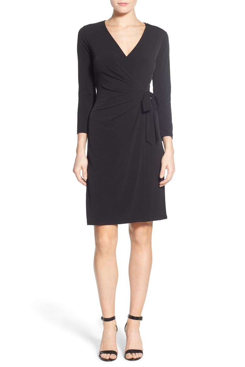 Faux Wrap Jersey Dress, Main, color, BLACK