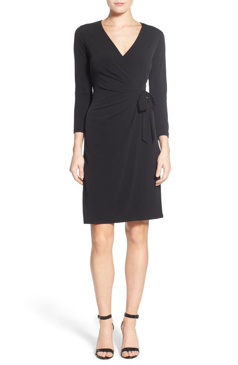 Anne Klein Faux Wrap Jersey Dress, Main, color, Black
