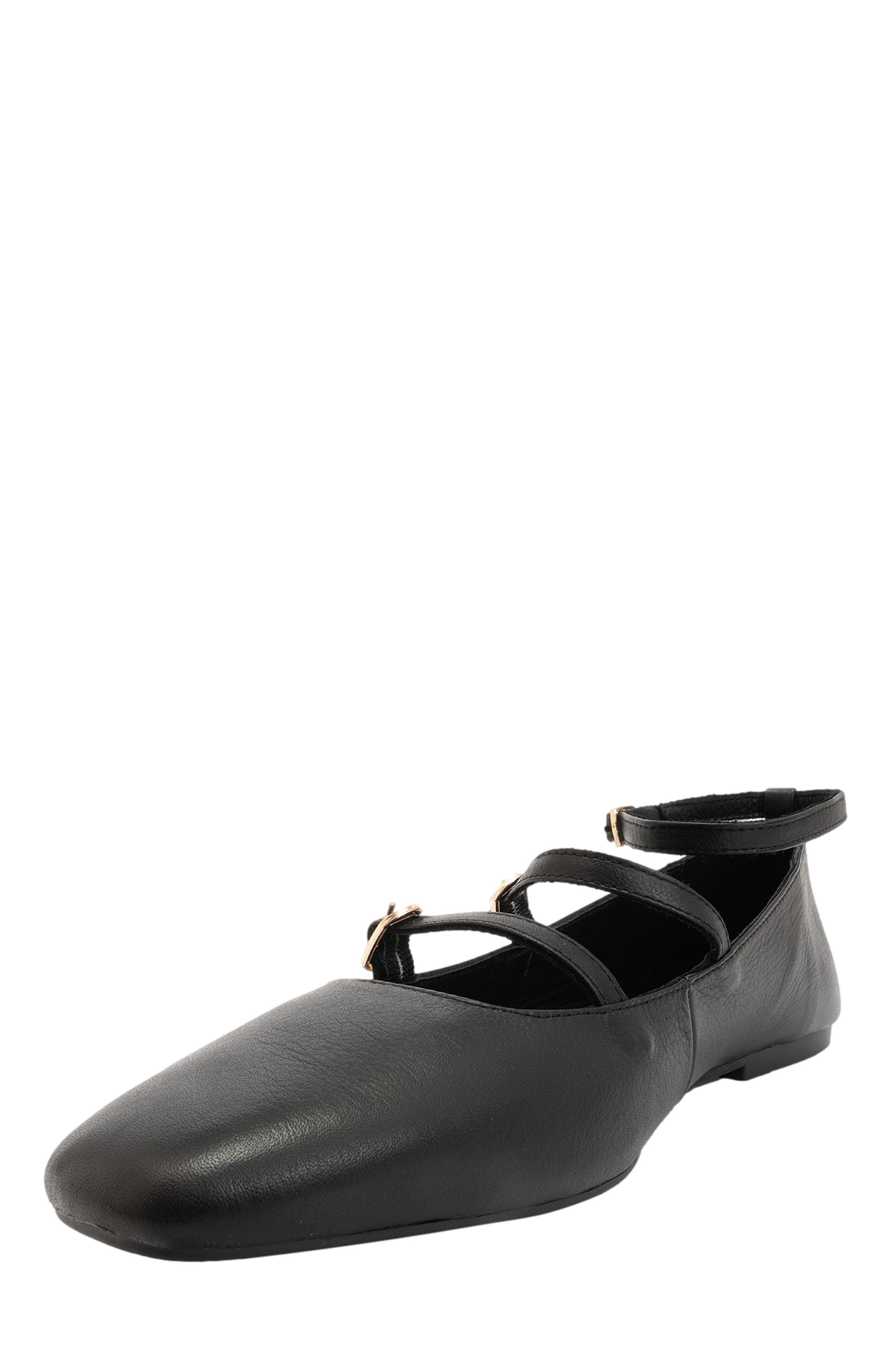 Forever & Always Shoes Serena Leather Mary Jane Flats, Alternate, color, Black Leather