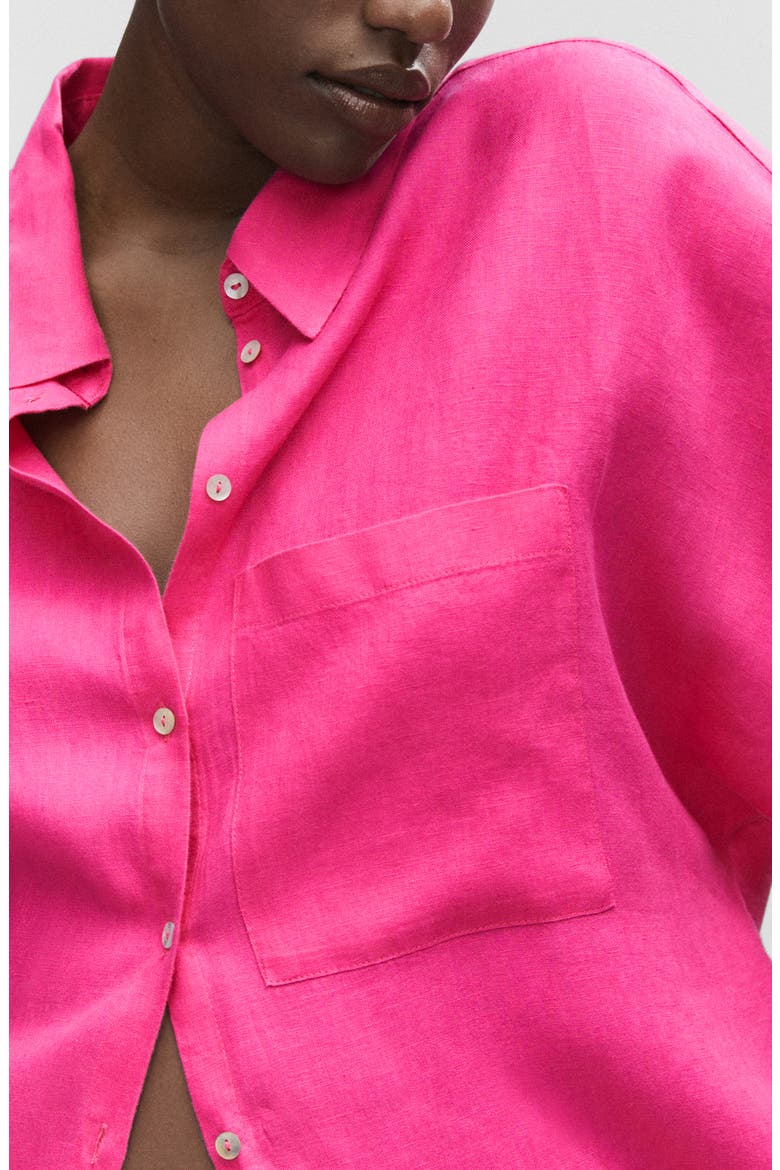Pocket Linen Short Sleeve Button-Up Shirt, Alternate, color, FUCHSIA
