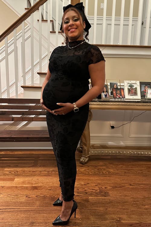 Pinkblush Floral Mesh Overlay Fitted Maxi Dress In Black