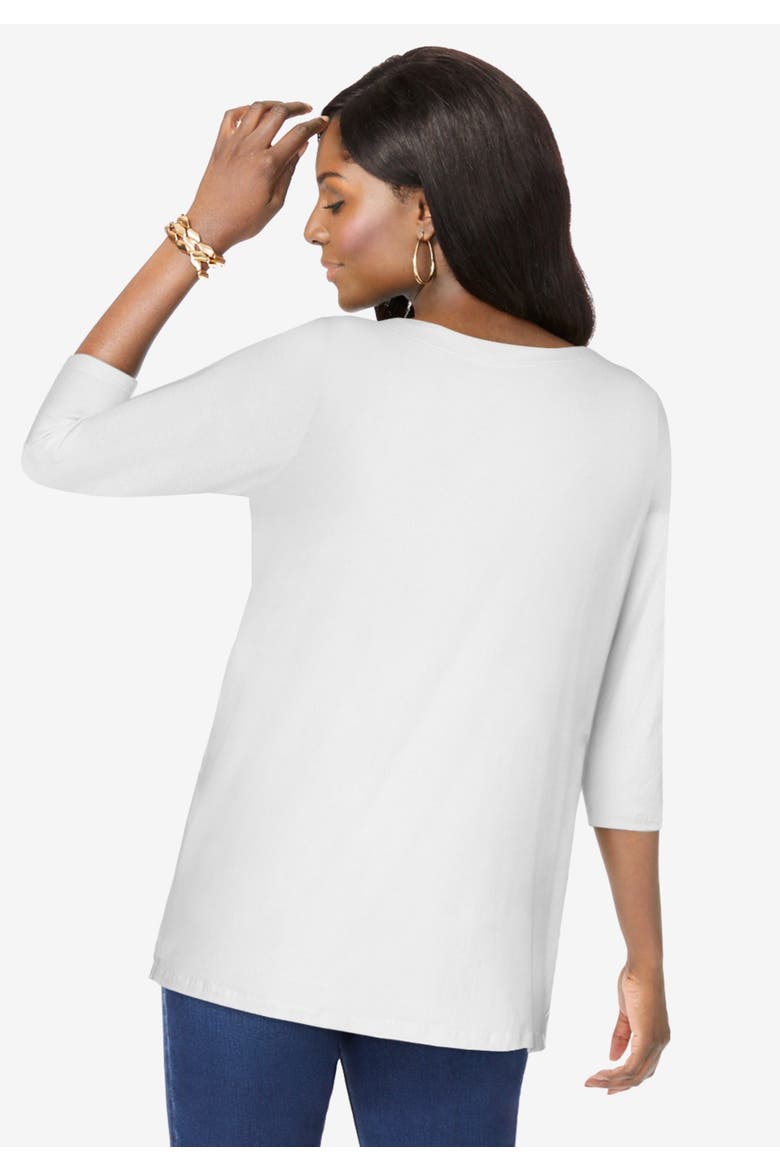 Stretch Cotton Boatneck Tunic, Alternate, color, WHITE
