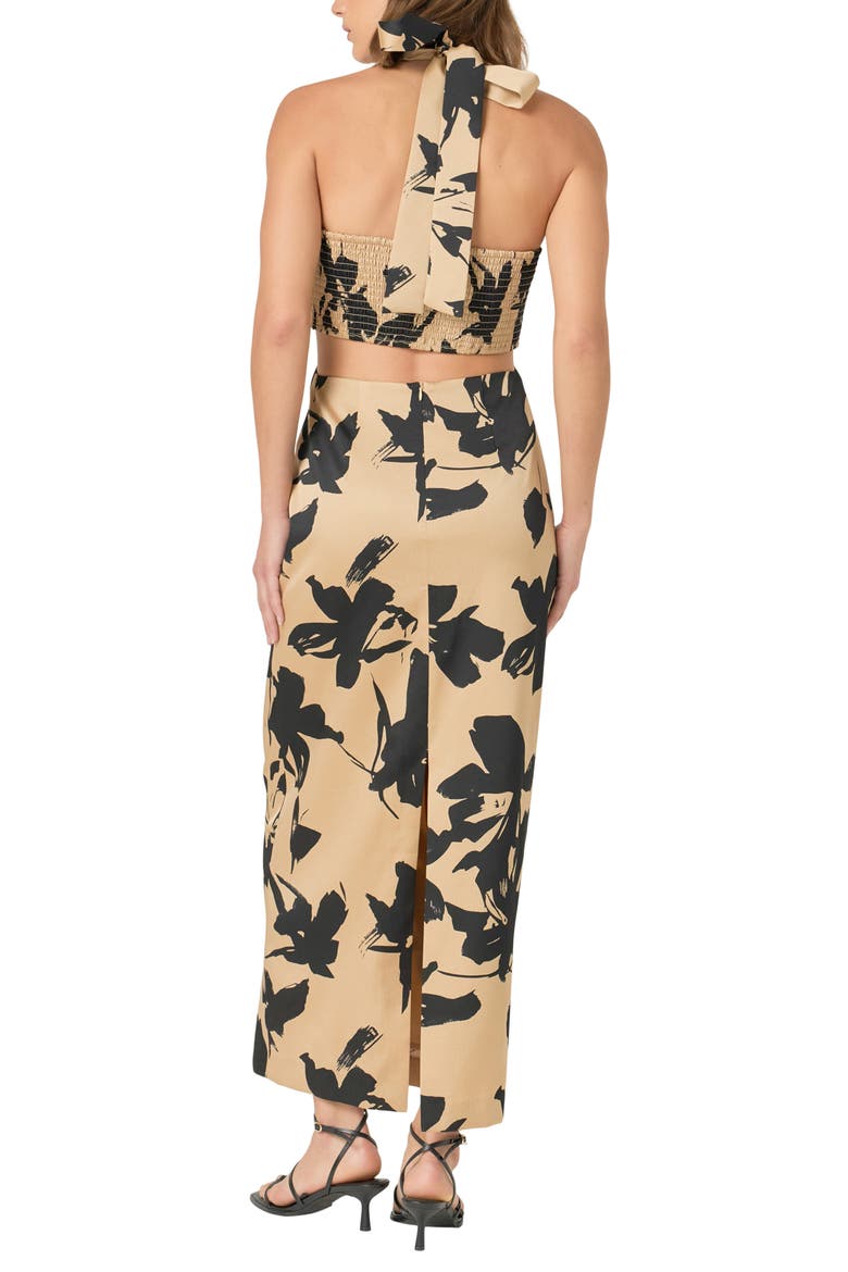 Floral Cutout O-Ring Maxi Dress, Alternate, color, BEIGE/ BLACK