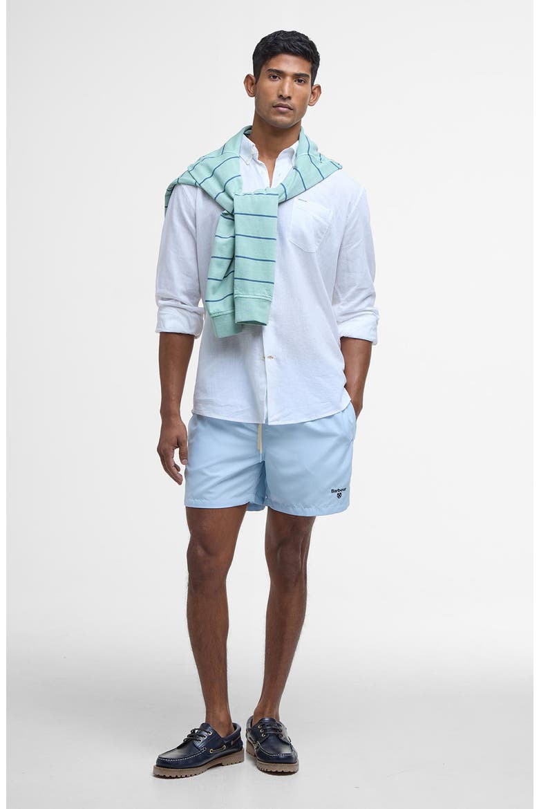 Staple Logo Embroidered Swim Trunks, Alternate, color, OCEAN SKY BLUE