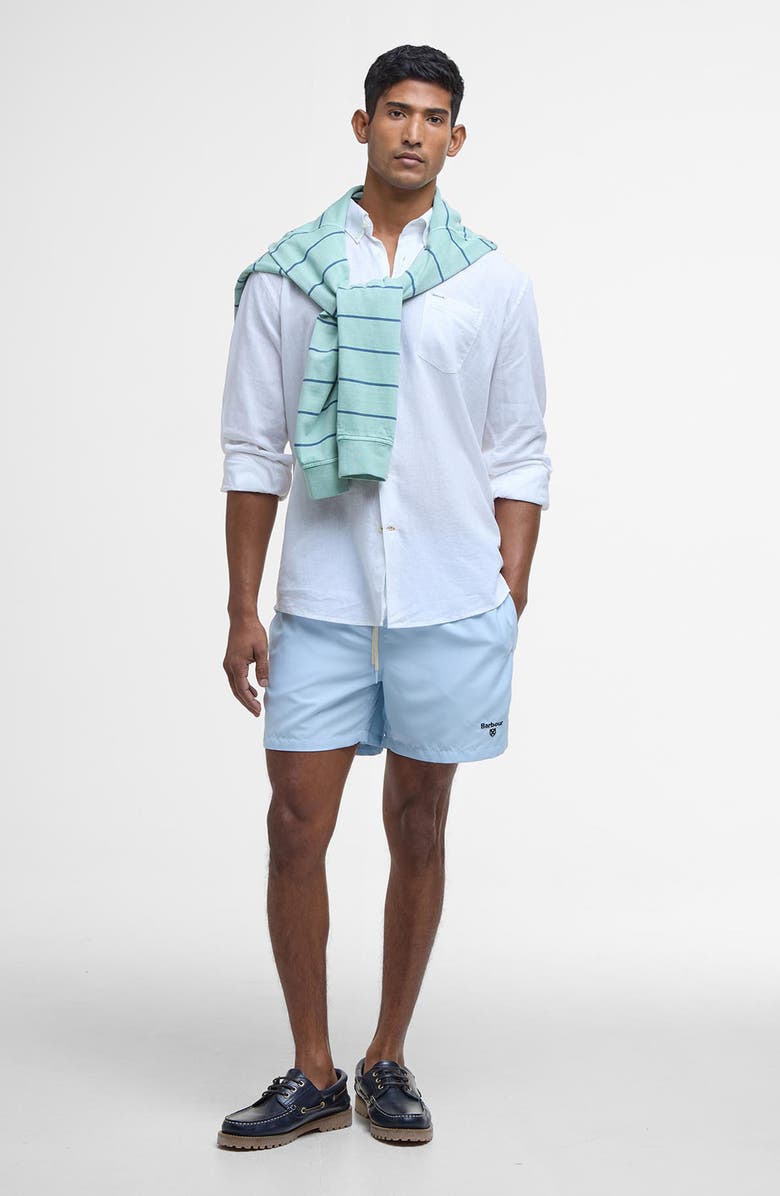 Barbour Staple Logo Swim Trunks, Alternate, color, Ocean Sky Blue