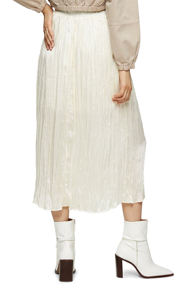 Pleated Crushed Satin Skirt, Alternate, color, CREAM