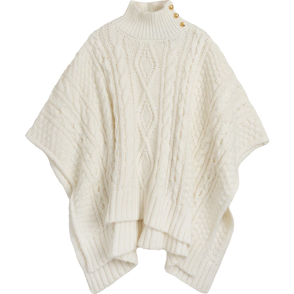 Lauren Ralplh Lauren Crest Button Cable Poncho In Neutral