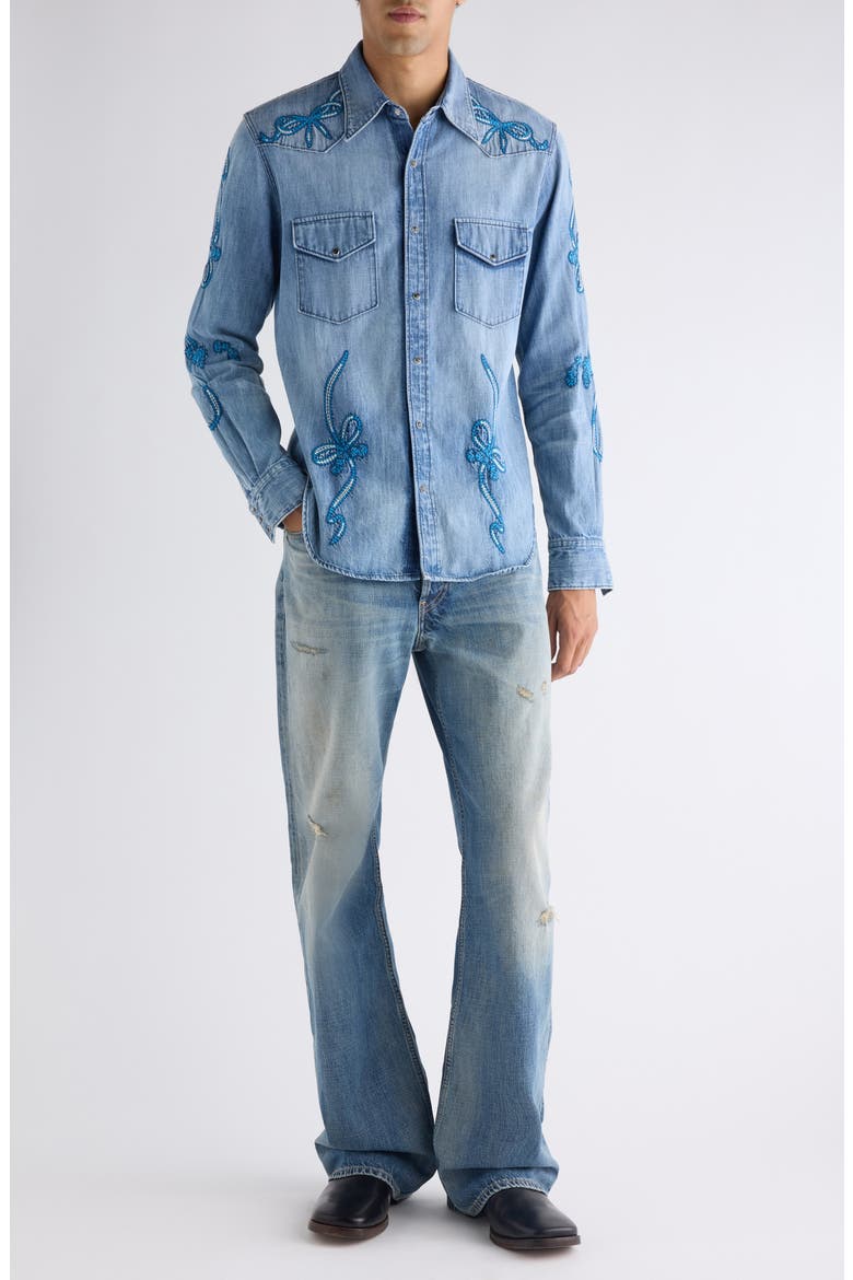Surrow Embroidered Organic Cotton Denim Western Shirt, Alternate, color, BLUE/ BLUE