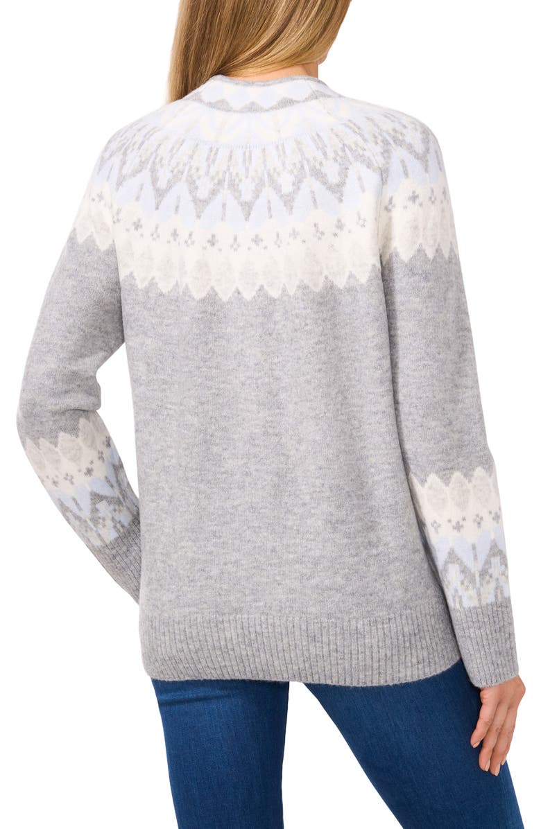 CeCe Fair Isle Funnel Neck Sweater, Alternate, color, Lt Hthr Grey