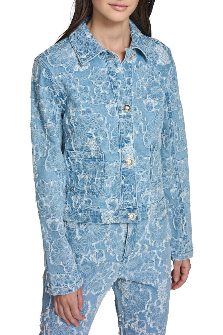 Floral Jacquard Denim Jacket, Main, color, SKY BLUE