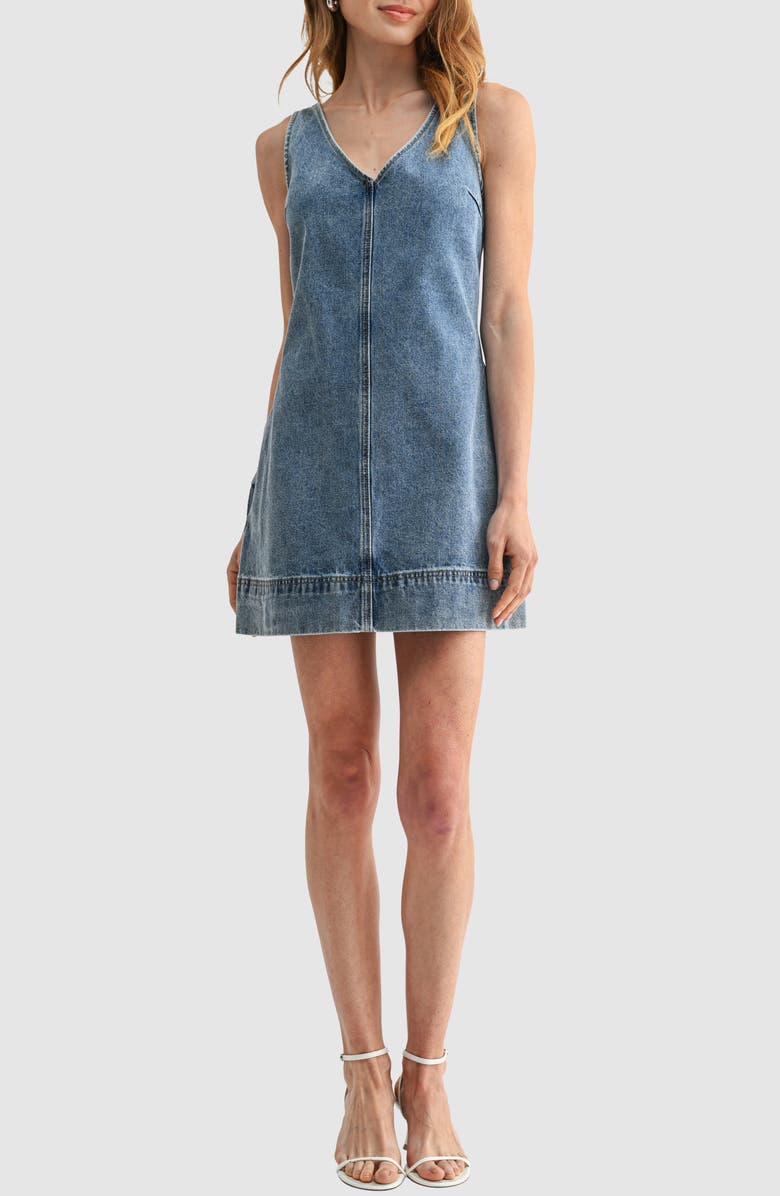 Lush V-Neck Denim Minidress, Main, color, Denim