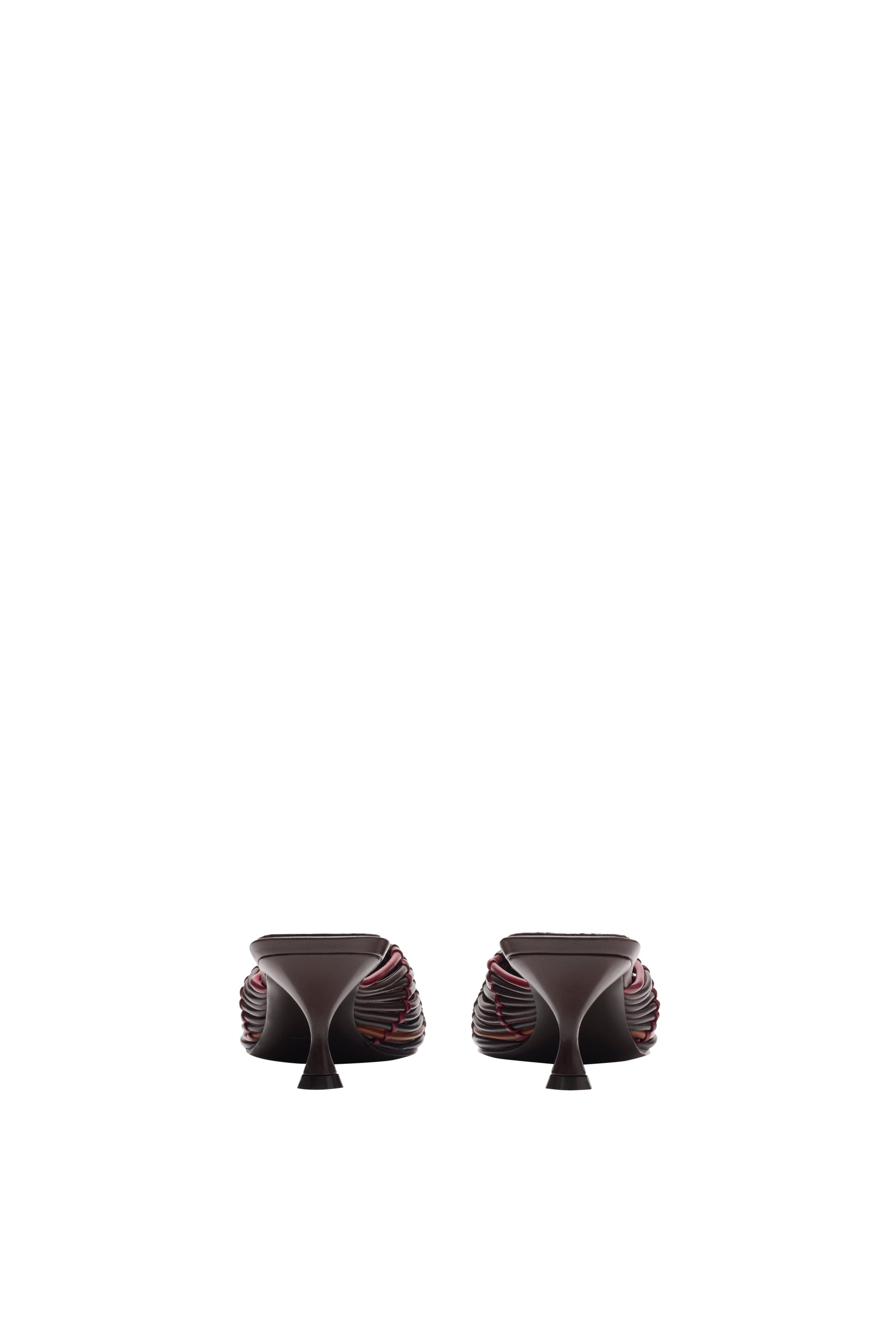 Burberry Check Woven Leather Cameo Mules, Alternate, color, Mahogany Red