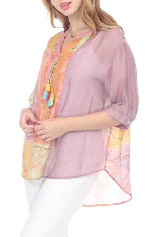 Shop Rain And Rose Elbow-length Sleeve Patchwork Top In Purple