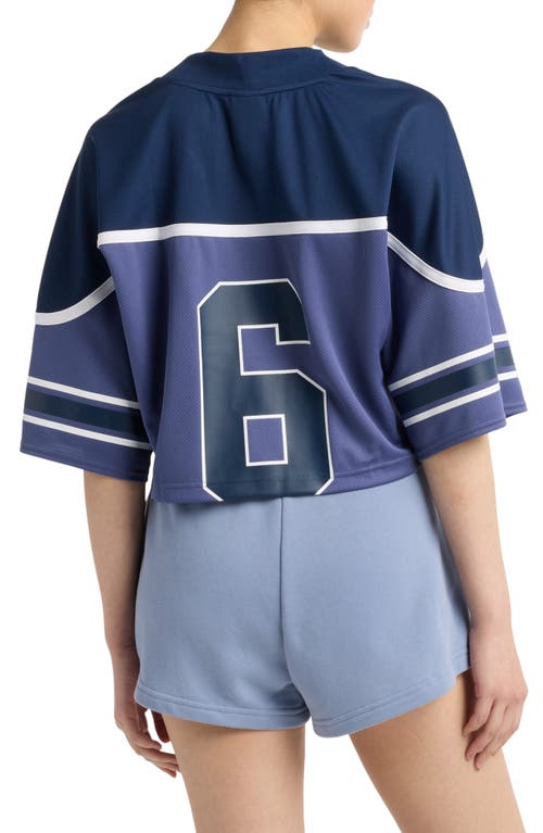 New Balance Oversize Crop Jersey Mesh V-neck T-shirt In Blue