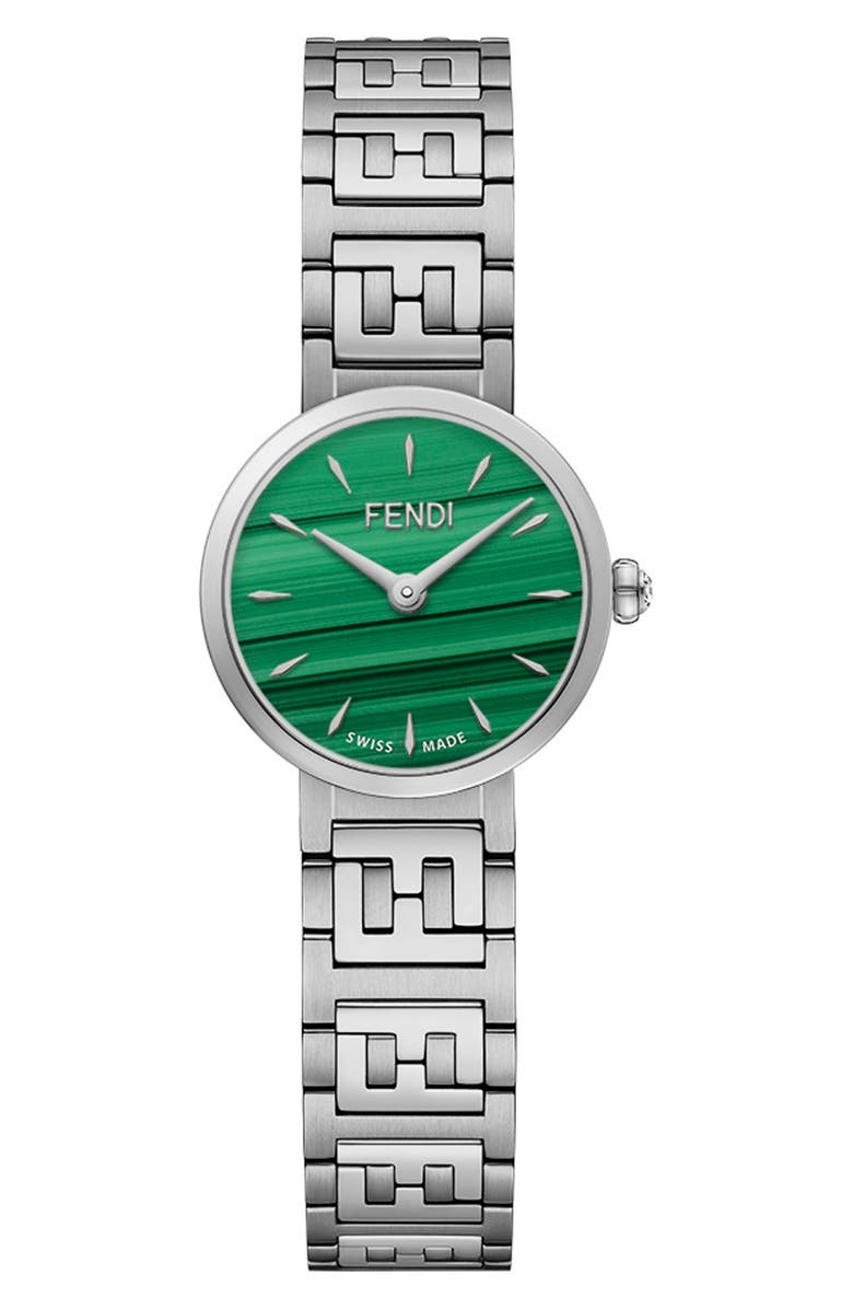 Fendi Forever Fendi Diamond Accent Swiss Quartz Bracelet Watch, 19mm - 0.02 ctw, Main, color, Stainless Steel