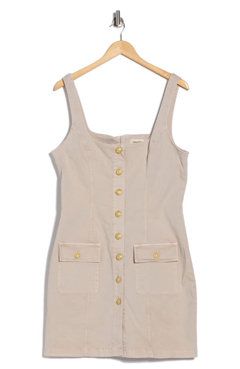L'AGENCE Midy Button Front Stretch Cotton Tank Dress, Main, color, Biscuit