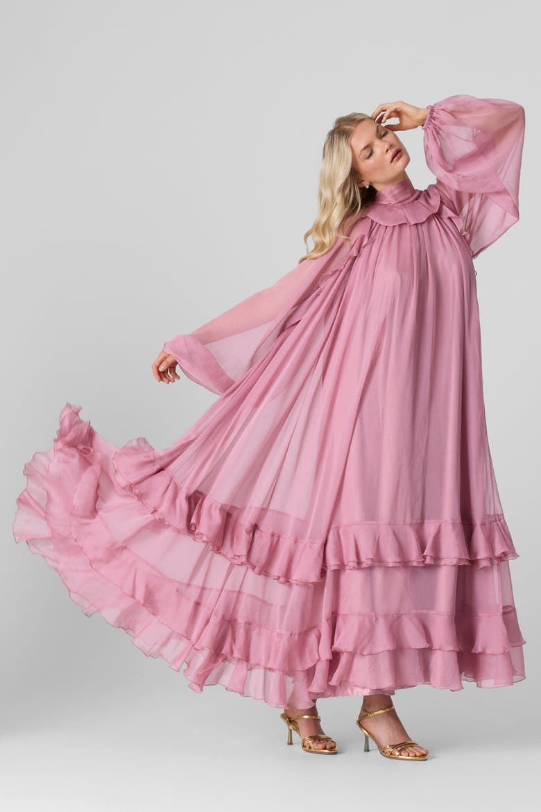 Silk Chiffon Maxi Dress, Alternate, color, Dusty Rose