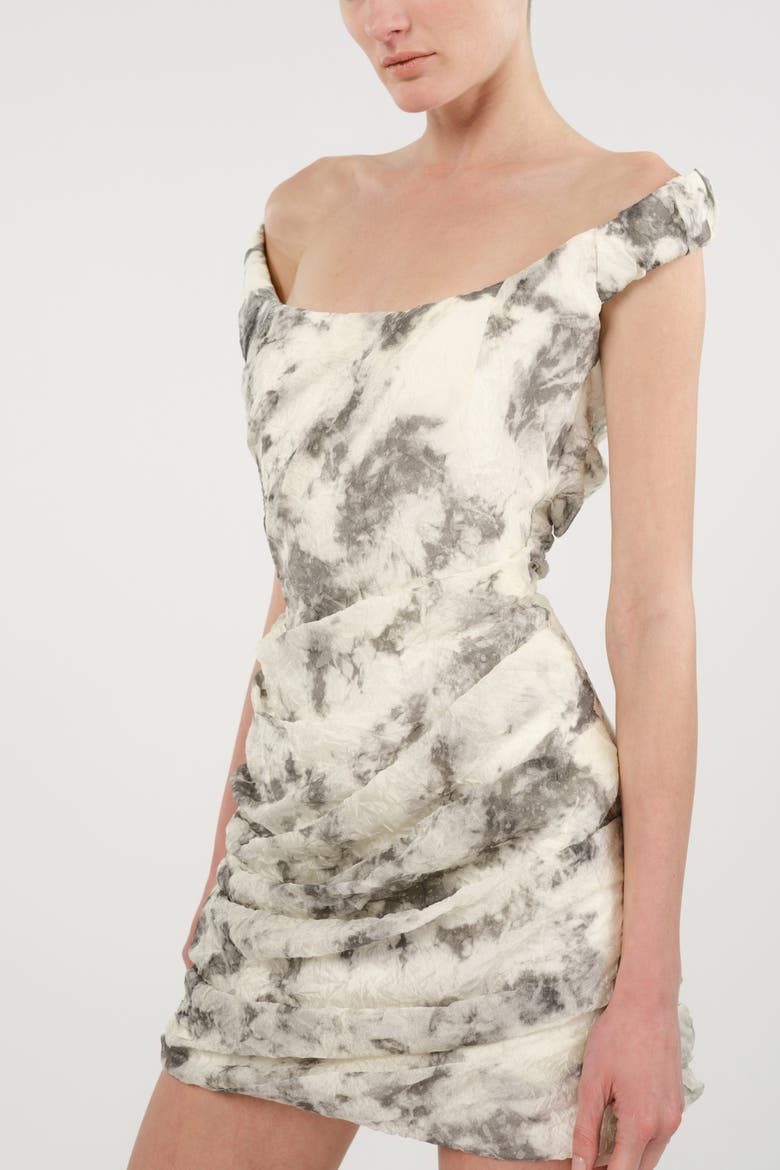 Abstract Print Off Shoulder Ruched Mini Dress, Alternate, color, Multi-Colored