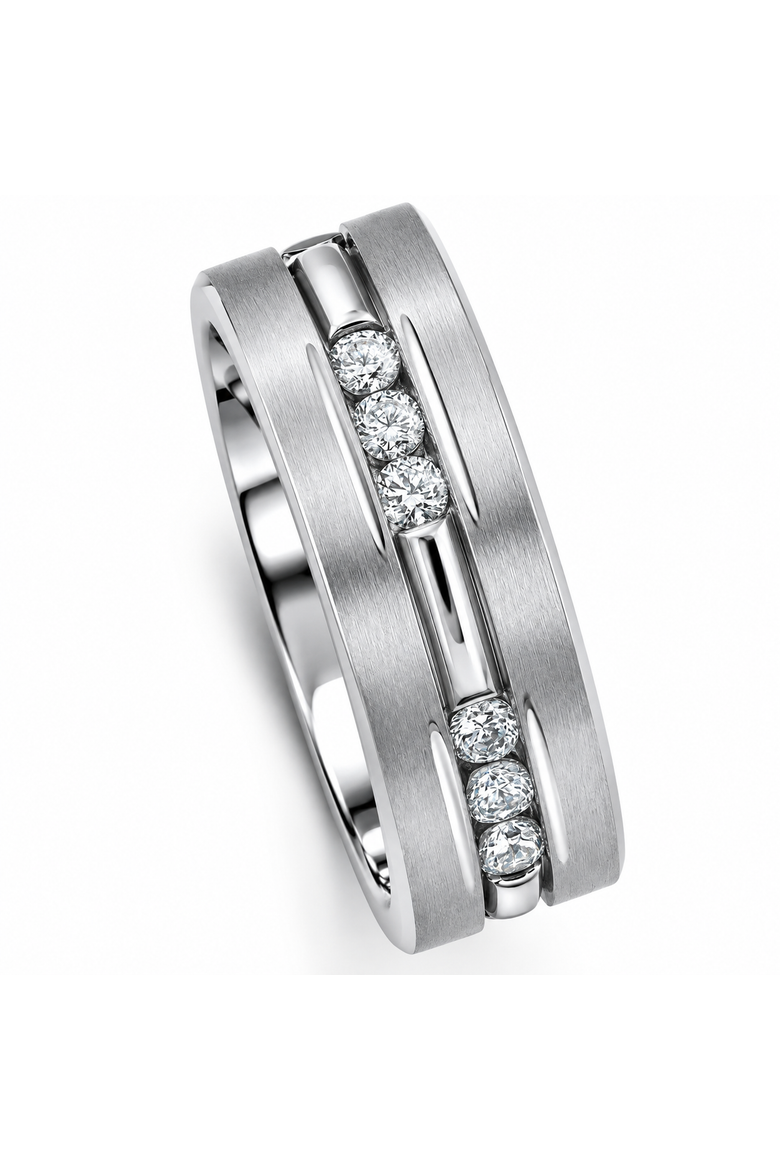 Men's 7/8ct Diamond 8mm Titanium Comfort Fit Ring Matted Wedding Band, Alternate, color, Titanium