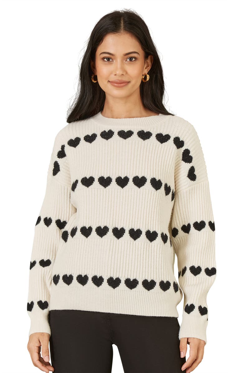 Yumi Knitted Heart Stripes Sweater, Main, color, Ivory